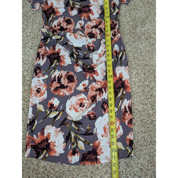 Hello Miz Maternity Medium Bodycon Dress Gray Pink Floral Stretch Side Ruching - Picture 5 of 7